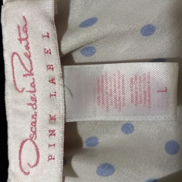 Oscar de la Renta Pink Label, Lg, white w/bluish purple polkadots,Like New - Picture 2 of 3